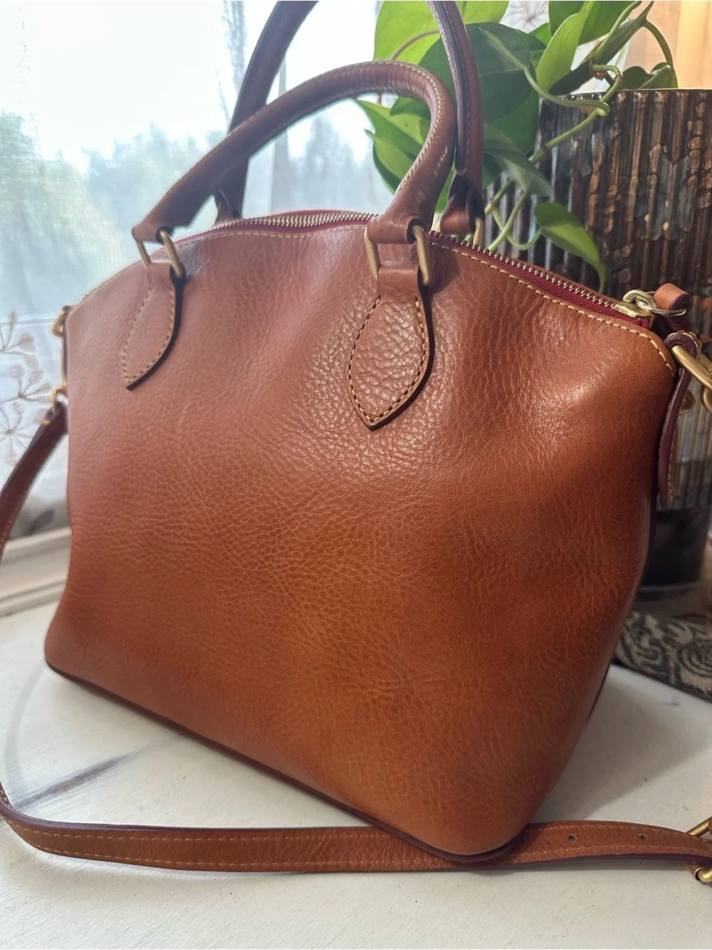 Dooney & Bourke Soft Cognac Pebbled Leather Satchel and Wristlet Set